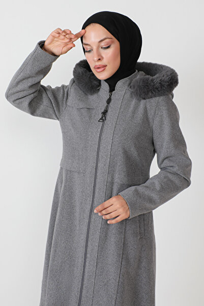Tesettür Dünyası Patch Detailed Stamp Coat TSD230812 Gray