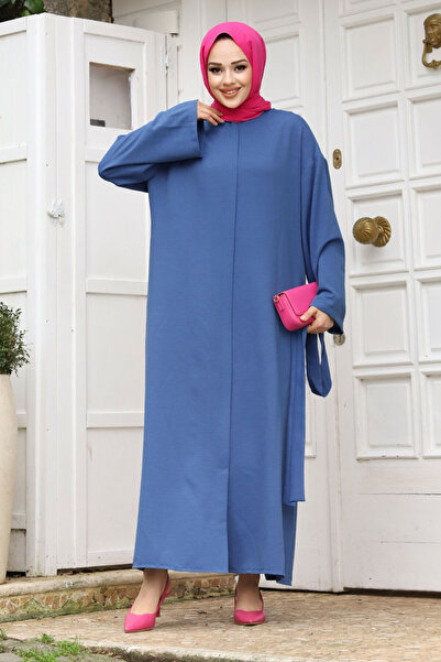 Tesettür Dünyası Bat Sleeve Waist Belted Ferace TSD240204 Indigo