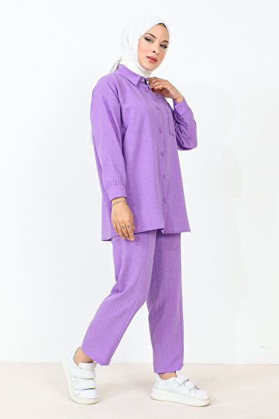 Tesettür Dünyası Pocket Detailed Double Suit TSD231009 Lilac