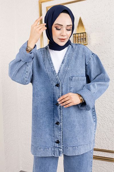 Tesettür Dünyası Light Blue Vera Denim Suit - Tsd 250104