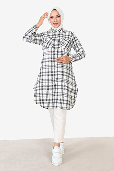 Tesettür Dünyası Plaid Patterned Chanel Shirt TSD230921 Black