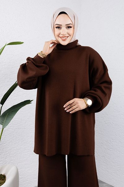 Tesettür Dünyası Σετ πλεκτό με μανίκια Bitter Brown - TSD 240952