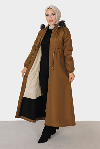 Tesettür Dünyası Detailní kabát po celé délce nášivky TSD230910 Tan