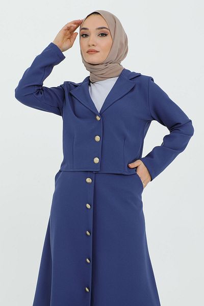 Tesettür Dünyası Skirt Button Detailed Jacketed Suit TSD231217 Indigo