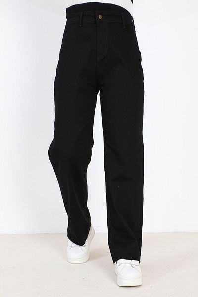 Tesettür Dünyası High Waist Wide Leg Jeans Trousers TSD231008 Black