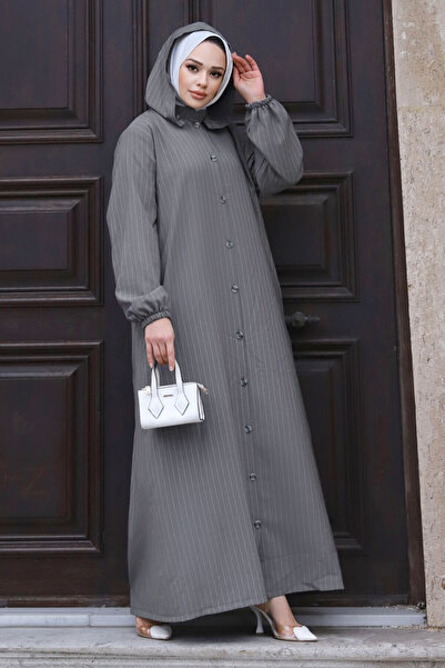 Tesettür Dünyası Plus size odnímatelná knoflíková Ferace TSD240219 šedá