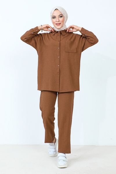 Tesettür Dünyası Tsd 231009   Model Brown Double Set - Pocket Detail