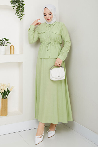 Tesettür Dünyası Elastic Waist Skirt Suit Tsd250164 Pistachio Green