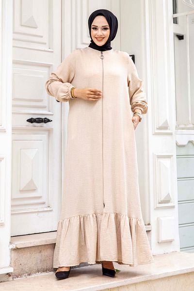 Tesettür Dünyası Μπεζ Hijab Ferace - Flounce Φούστα, με φερμουάρ TSD240517