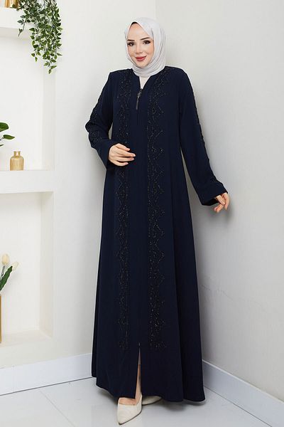 Tesettür Dünyası Μπλε Navy V-λαιμόκοψη Abaya TSD 250123