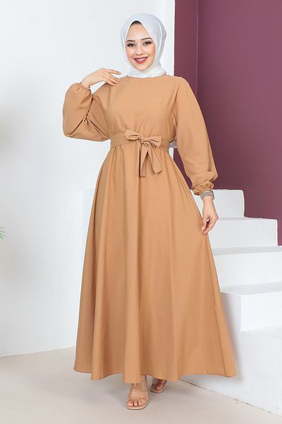 Tesettür Dünyası Φόρεμα με ζώνη TSD230611 Camel