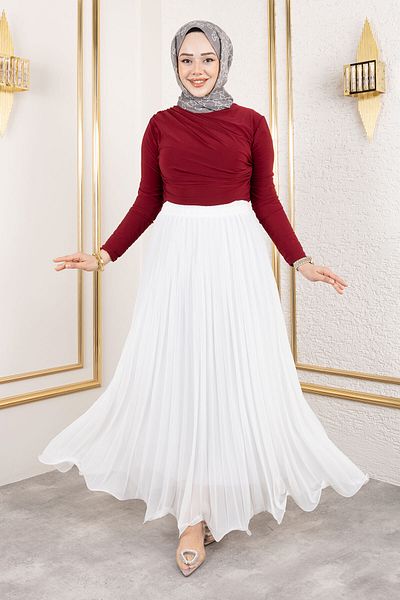 Tesettür Dünyası Fusta Lisa cu volan TSD 250144   Model alb