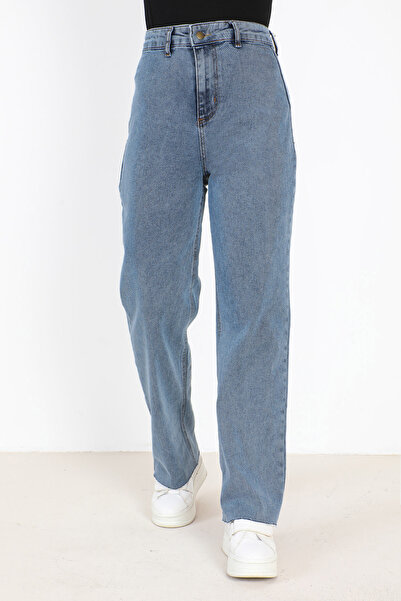 Tesettür Dünyası High Waist Wide Leg Jeans Trousers TSD231008 Blue
