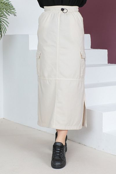Tesettür Dünyası Slit Skirt TSD230534 Beige