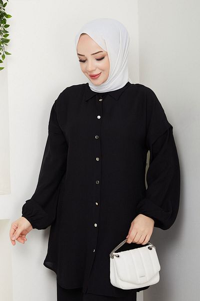 Tesettür Dünyası Buttoned Double Suit with Elastic Ankle Tsd250165 Black