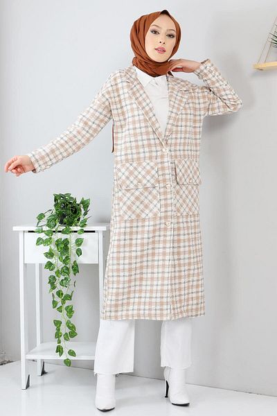 Tesettür Dünyası Pocket Detailed Long Cape Tsd211248 Mink