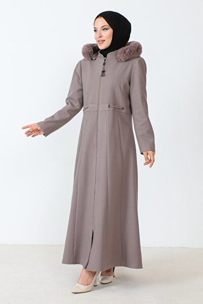Tesettür Dünyası Kabát na zip po celé délce TSD230803 Mink
