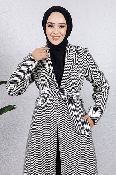 Tesettür Dünyası Ecru Double Breasted Collar Pocket Coat - Tsd 240938