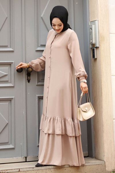 Tesettür Dünyası Μπεζ Hijab Ferace - Φούστα με κουμπιά και βολάν TSD 240243