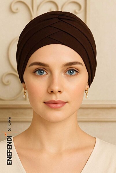 NF ND ENEFENDİ Three-Striped Bonnet, Brown Outer Bonnet Ready Hijab Hijab Sandy Fabric