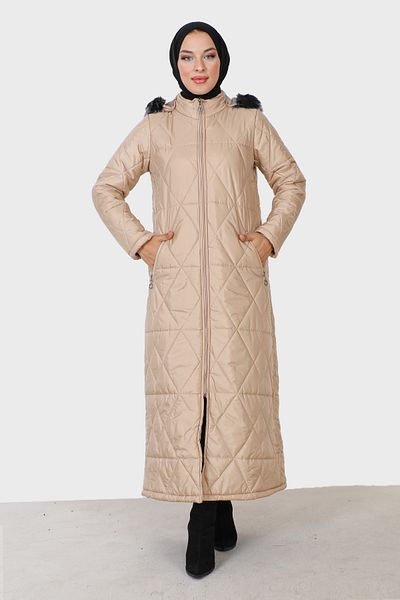 Tesettür Dünyası Zippered Quilted Jacket TSD230914 Beige