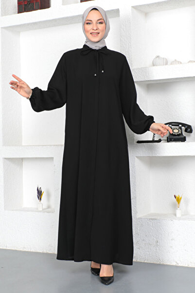 Tesettür Dünyası Tied Collar Hijab Abaya Tsd230416 Black