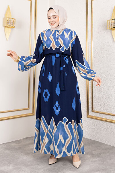 Tesettür Dünyası Color Garnished Hijab Long Hijab Dress Tsd250143 Navy Blue