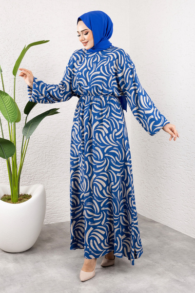 Tesettür Dünyası Μακρύ μοτίβο με ελαστική μέση από βισκόζη TSD250102 Indigo