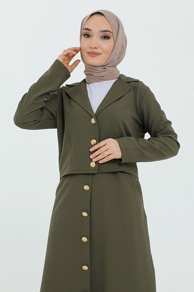 Tesettür Dünyası Skirt Button Detailed Jacketed Suit TSD231217 Khaki