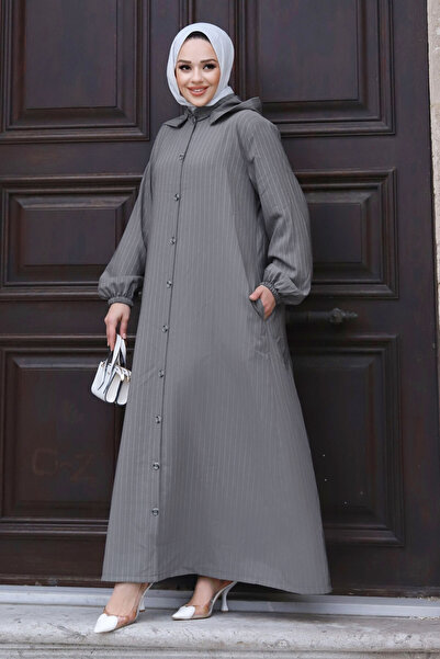 Tesettür Dünyası Plus size odnímatelná knoflíková Ferace TSD240219 šedá