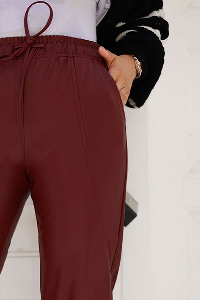 Tesettür Dünyası Claret Red Leather Trousers - Side Detailed, Tsd 240814