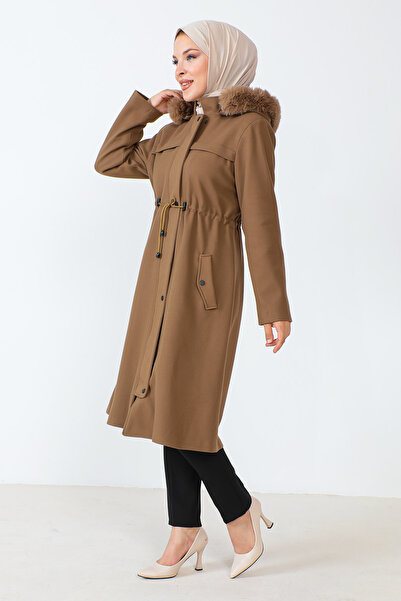 Tesettür Dünyası Kašmírový kabát na skrytý zip TSD230805 Camel
