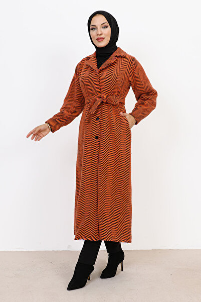 Tesettür Dünyası Double Breasted Collar Buttoned Cape TSD231111 Orange