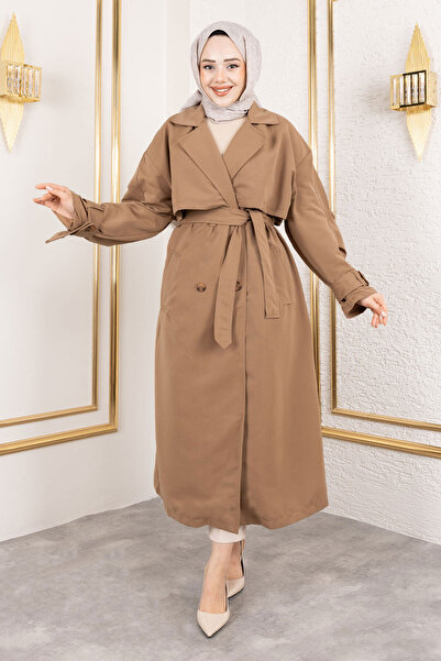 Tesettür Dünyası Ekstra Oversize Trençkot TSD250139 Taba