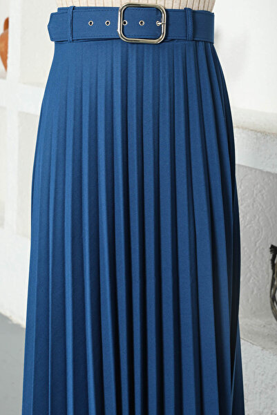 Tesettür Dünyası Tsd 220915   Model Indigo Belted Pleated Skirt