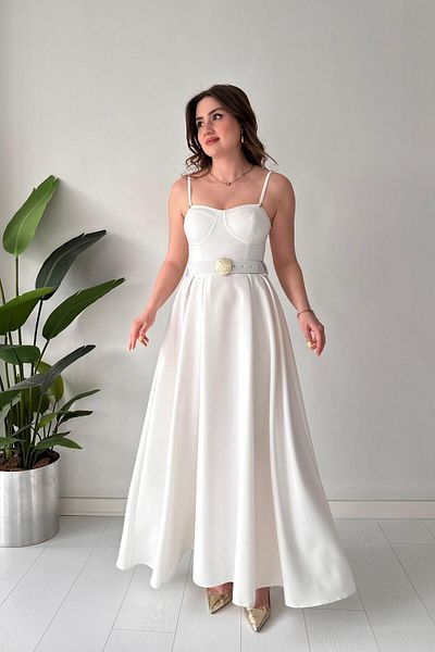 MaziButik Φόρεμα με λουράκι Glople Λευκό
