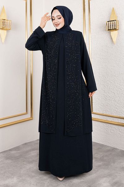 Tesettür Dünyası Ένθετο φόρεμα Navy TSD250125 Crew Neck