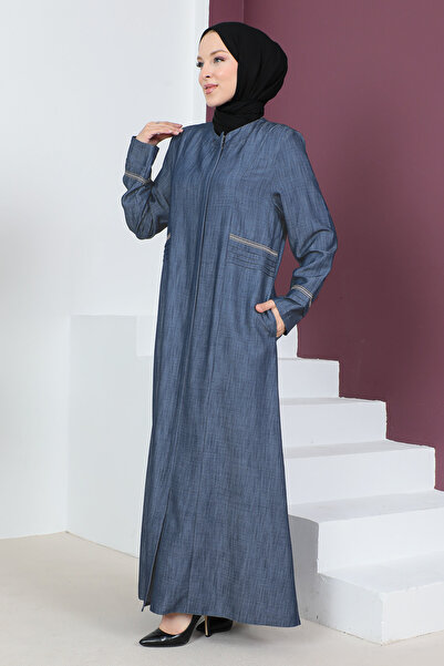 Tesettür Dünyası Nagy méretű farmer megjelenés Abaya TSD230541 kék