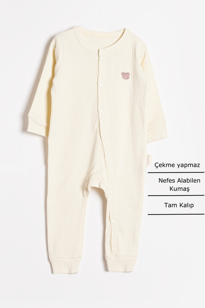 Vauva 2’li Çıtçıtlı Tulum Pijama Uzun Kollu Mevsimlik Bebek Çocuk Nakışlı Tulum