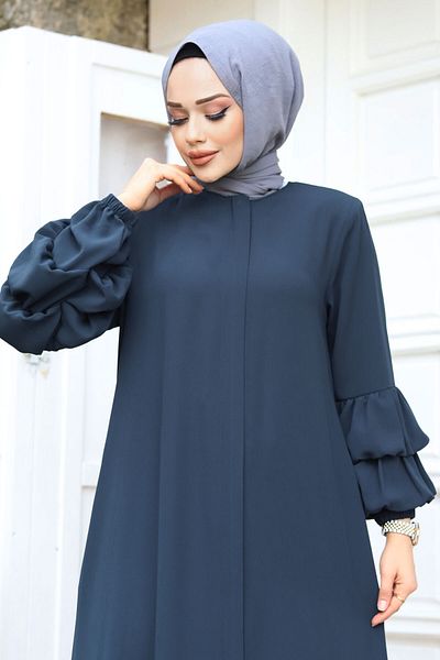 Tesettür Dünyası Double Balloon Arm Detailed Skirt Flywheel Hijab Ferace TSD240247 Oil