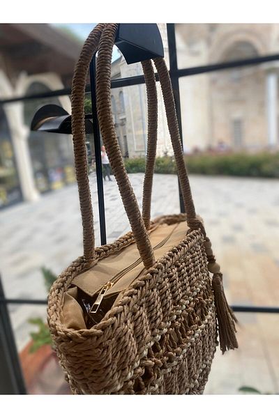 Zeynep Keskin Design Γυναικεία ψάθινη τσάντα, πλεκτή τσάντα, τσάντα παραλίας, γυναικεία τσάντα ώμου