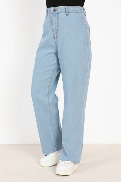 Tesettür Dünyası High Waist Wide Leg Jeans Trousers TSD231008 Light Blue