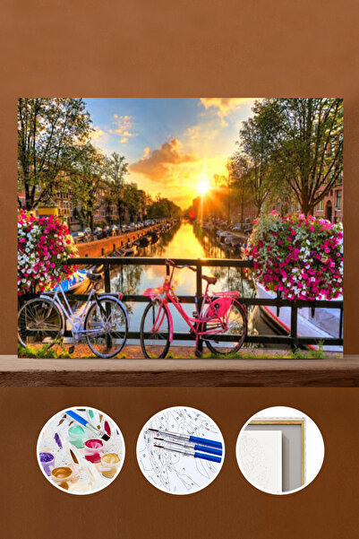 Pastelya Sayılarla Boyama Seti Çerçeveli Kasnaklı Bisikletle Nehir Gezintisi ...