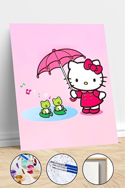 Pastelya Sayılarla Boyama Seti Çerçeveli Kasnaklı Hello Kitty 40 x 50 Cm