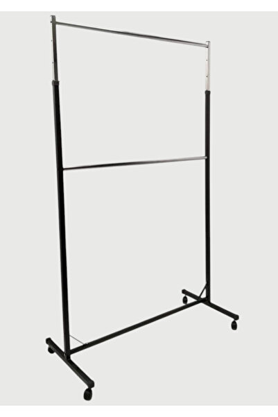 GRİDEKOR Çift Katlı Ayarlı Tekerlekli Stant, Elbise Askılığı, Mağaza Askılığı, Askılık 220x120 Cm