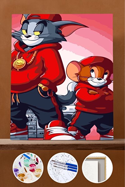Pastelya Sayılarla Boyama Seti Çerçeveli Kasnaklı Cool İkili Tom ve Jerry 40x...