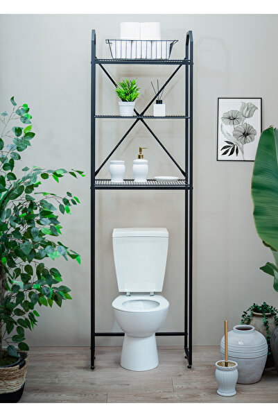 TOPRAK E-TİCARET 3 Raflı Metal Ayaklı Banyo Rafı Klozet Üstü Raflı Metal Banyo Dolabı Wc Üstü Askılık