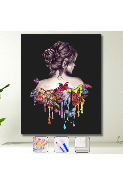 kendinyaphobi Sayılarla Boyama Seti Çerçeveli Kasnaklı Kadın Kelebek Sırrı  5...