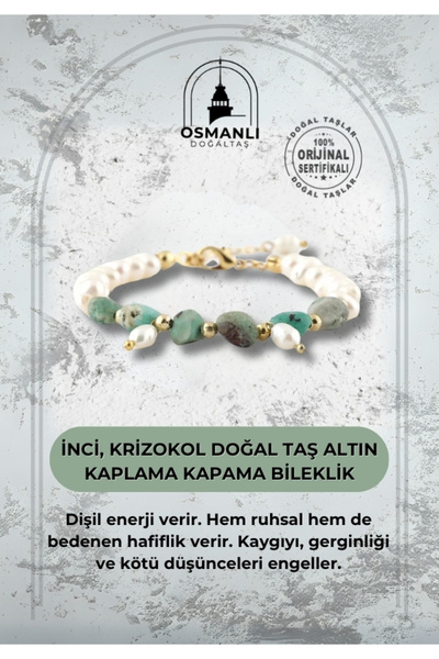 OSMANLI DOĞAL TAŞ Inci-krizokol Doğal Taş Altın Kaplama Kapama Bileklik