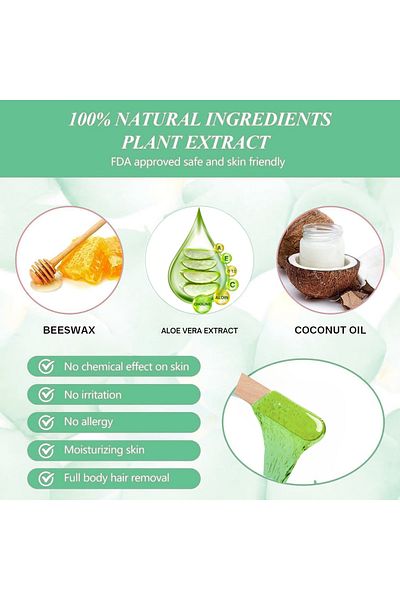 Konsung Beauty Hot Wax Stripless Aloe Vera 100g – Gentle Hair Removal Wax Beads For Smooth Skin, No Strips Needed